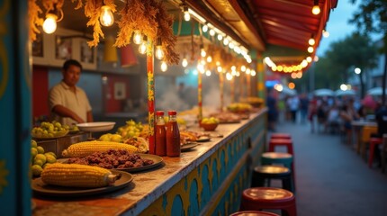 Fototapeta premium Colorful Latin American street food stand with tacos al pastor
