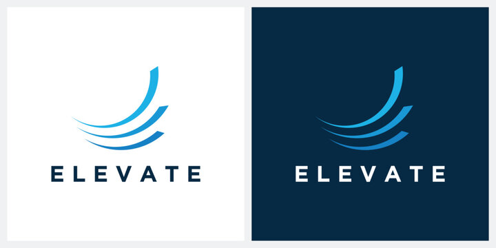 Initial letter E elevate for swoosh logo design 