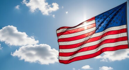 Obraz premium Celebrating labor day american flag waving against a bright blue sky
