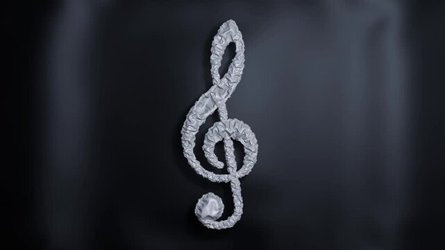 3D deflating treble clef music note silky ripple fluid background