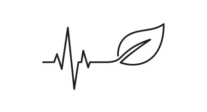 Eco friendly heartbeat, leaf line icon, eco concept, health symbol, vector illustration