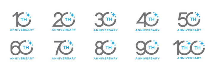 Set of 10 to 100 anniversary celebration logo design, Number text 10 to 100 years bithday party festival holiday logo icon concept © ZRpro
