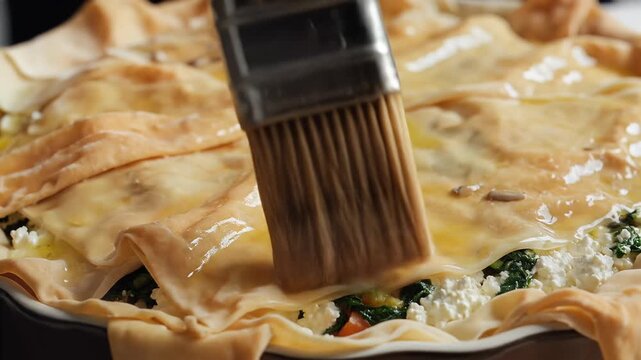 Preparing a Delicious Savory Pie with Flaky Phyllo Dough and Cheese Filling.