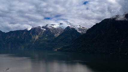 Fototapeta premium Aerial image of a lake and a glaciar