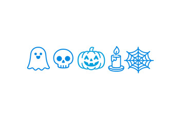 Naklejka premium A set of five blue outline icons for Halloween featuring a smiling