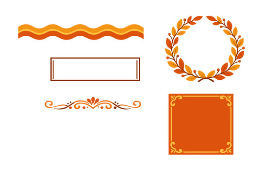 Set of decorative fall design elements featuring a laurel leaf