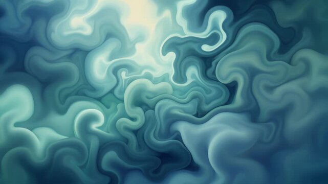 Teal and cream colored paint dynamically swirling and mixing in a mesmerizing, fluid motion