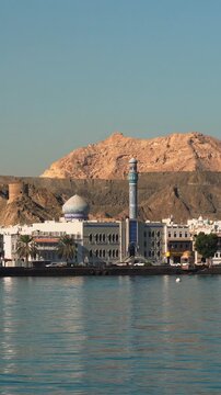 Al Rasool Al Azam Mosque in Muttrah Corniche in Muscat. Vertical video