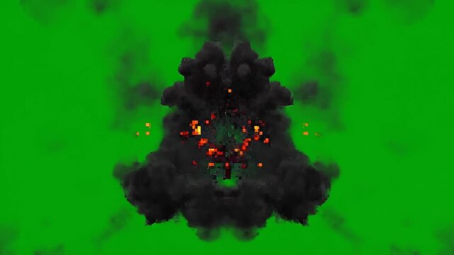 Pixel Art Fiery Explosion with Shockwave on Green Screen