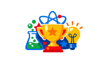 Fototapeta premium Vibrant flat illustration of a golden trophy with a star, surrounded