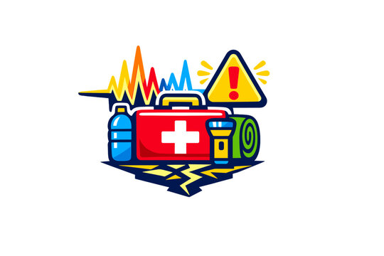 Vector illustration of an earthquake preparedness kit with a first