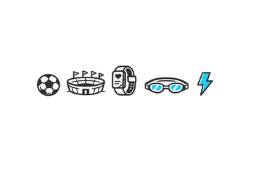 A set of five minimalist sports and fitness icons including a soccer © Alan