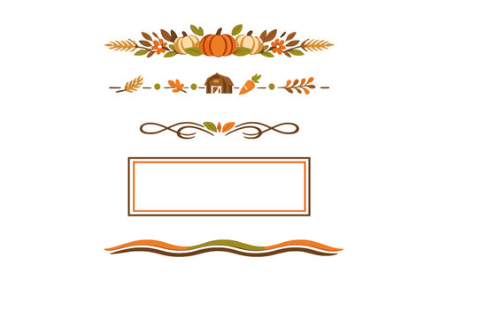A set of autumn-themed decorative borders and dividers featuring
