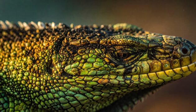 Close-up of a crocodiles scaly head.