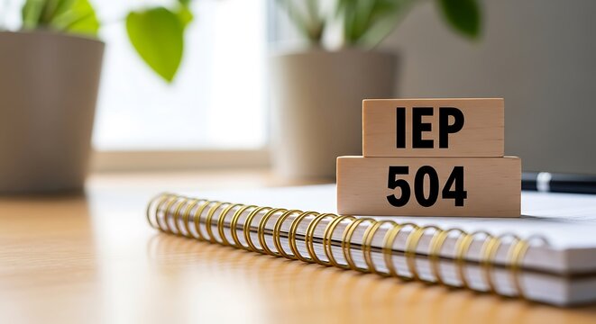 IEP 504 blocks on a spiral notebook representing special education plans and accommodations