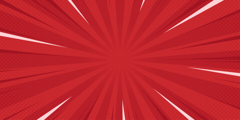Anime comic red background with radial speed lines and halftone dots effect. Dynamic motion or action in manga. Sunburst superhero pop art backdrop. Vector illustration © accogliente