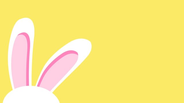 Animated bunny ears on yellow background. Festive Easter animation. 4K resolution funny bunny easter banner animation with copy space.