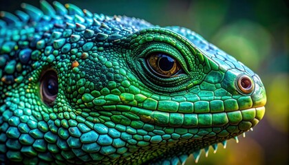 Fototapeta premium Vibrant Green Lizard Close-up Portrait.