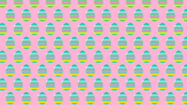 Easter egg pattern with pastel stripes and a vibrant pink background, festive and decorative