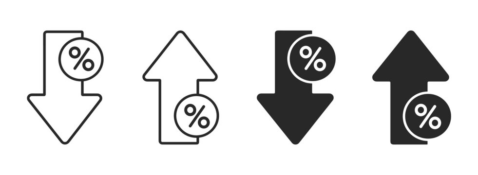 Arrow increase decrease percentage finance flat icon on transparent background