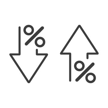 Arrow increase decrease percentage finance outline icon on transparent background