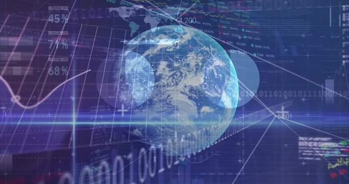 Animation of digital data over globe and grid