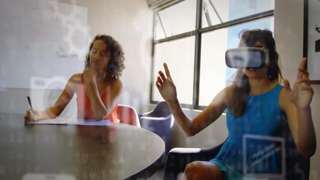 Math equations and running couple depict sports data concept in digital video.