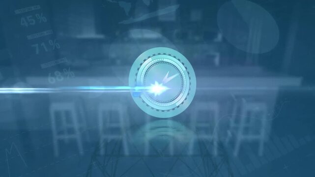 Animation of clock over digital interface over cityscape