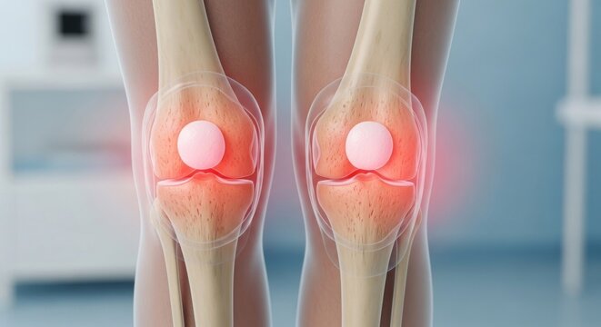 Anatomical Illustration of Human Knees with Visible Inflammation and Pain.