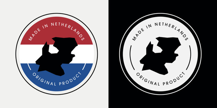 Made in Netherlands with a map label design for product packaging and an authentic product label.