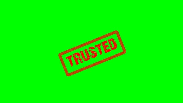 Animated Red 'Trusted' Rectangular Stamp on Green Screen Background
