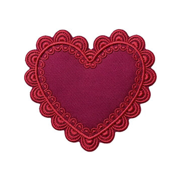 A detailed red embroidered heart shape with a decorative scalloped edge for romantic occasions isolated on transparent background
