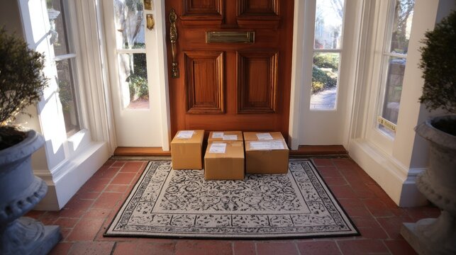 Packages were placed on the welcome mat by the front door.