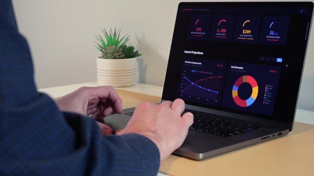 Business Intelligence Analyst Investigates Impact of Artificial Intelligence AI on Long-Term Corporate Revenue and Staffing Concept