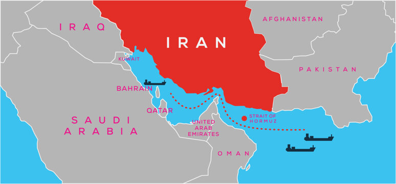 Strait of Hormuz Oil Tanker Routes Map Infographic, Strategic Maritime Shipping Lanes Vector Illustration.