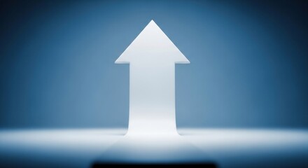 Fototapeta premium White Arrow Pointing Upwards Against a Blue Gradient Background.