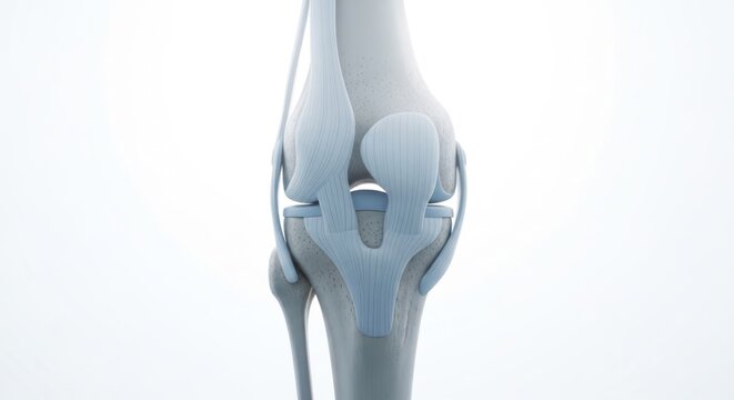 3D Render of Human Knee Joint Anatomy with Transparent Bones and Cartilage.