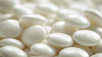 Fototapeta premium Chewy white candies fill the background, close up.