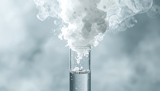 Glass test tube, subliming solid vaporizing, bursting from tube, Rapid sublimation causes test tube burst, vapor explosion, science experiment,  laboratory