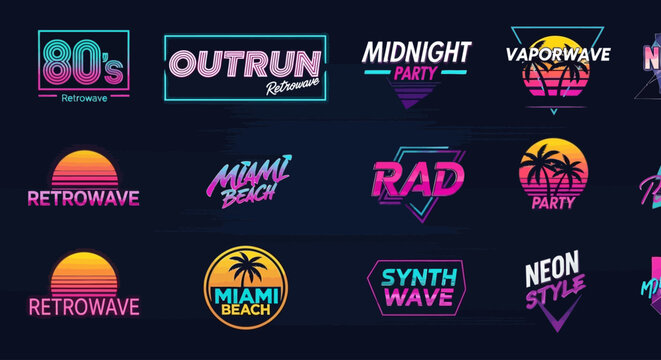 Retro Wave and Synthwave Design Elements with Neon Accents and Sunset Vibes for a Nostalgic Aesthetic