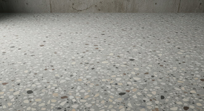 Textured concrete floor with pebble aggregate
