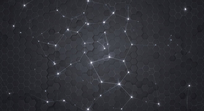 Hexagonal Grid with Connected Dots on Dark Background