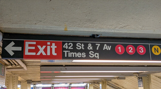 New York, NY - March 26, 2026: Subway direction sign in the NYC subway