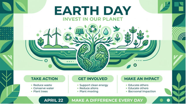 Earth Day Invest In Our Planet Green Eco Banner April 22