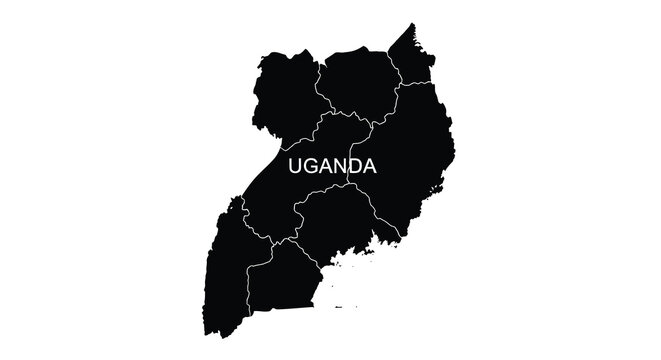 Map of Uganda with country name a striking black silhouette