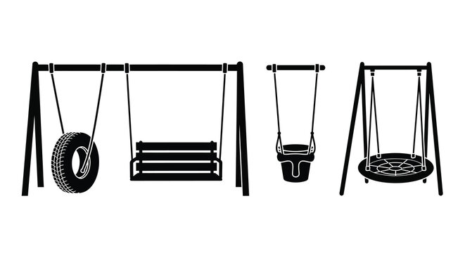 Four different styles of swings depicted in black a striking silhouette