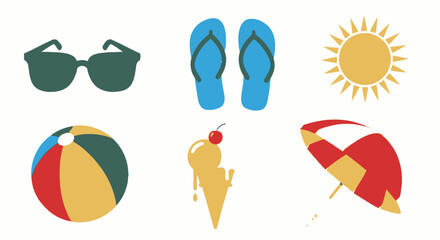 Summer vacation icons sunglasses flip flops sun beach ball ice cream umbrella © joo