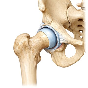 Human Hip Joint Anatomy 3D Illustration, Femur Bone and Acetabulum Pelvis Structure for Medical Education