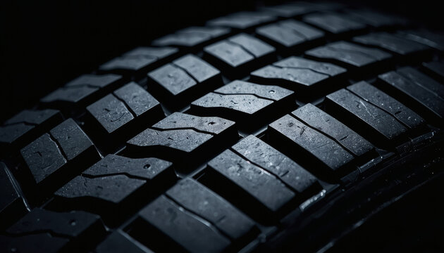 High performance automotive tire rubber macro. Motorsport grip texture.