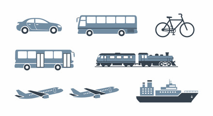 Transportation icons car bus bicycle train airplane and ship illustrations © joo